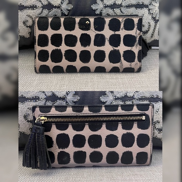 kate spade Handbags - Kate Spade Black and Beige Spotted Wallet with Tassel